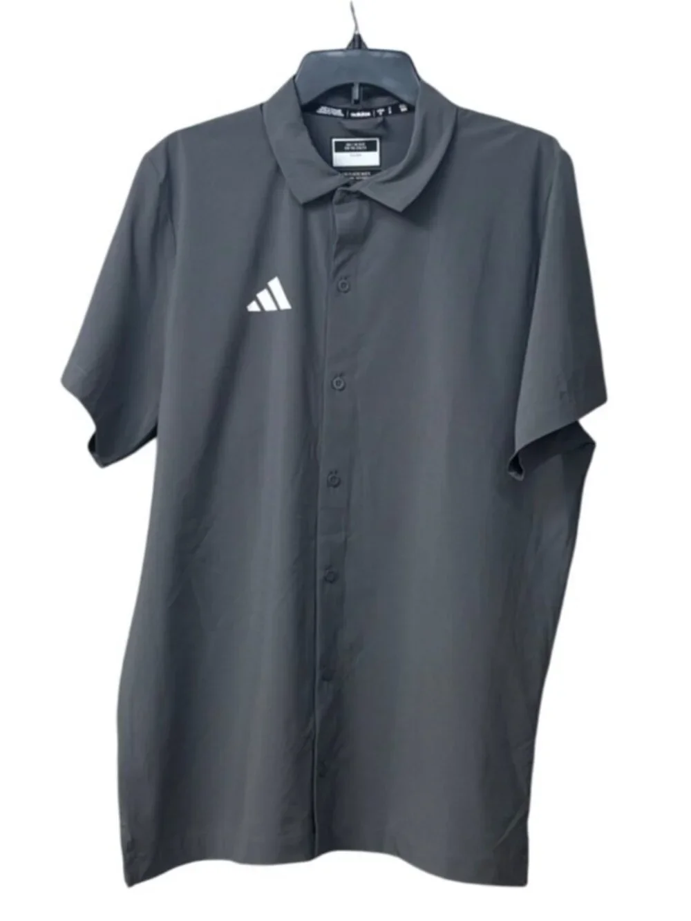 Adidas Men’s Short-Sleeve Button-Up  Polo Shirt, Sz. M, Gray-production Sample